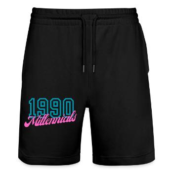 Retro 1990 Millennial Digitaler Stil Design - Stanley/Stella Unisex Bio Joggingshorts Trainer  - Schwarz - Vorne - Nik (191cm) & Marisol (170cm)