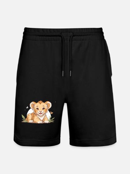 Lion cub with butterflies - Stanley/Stella Trainer Unisex Organic Jogging Shorts - black