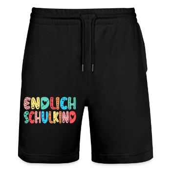 EINSCHULUNG ENDLICH SCHULKIND HERZ - Stanley/Stella Unisex Bio Joggingshorts Trainer  - Schwarz - Vorne - Nik (191cm) & Marisol (170cm)