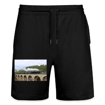 SBB Lok auf Viadukt - Stanley/Stella Unisex Bio Joggingshorts Trainer  - Schwarz - Vorne - Nik (191cm) & Marisol (170cm)