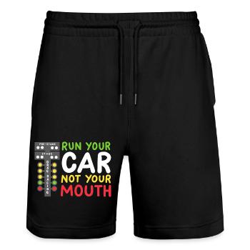Drag Racing Rennwagen Drag Racer - Stanley/Stella Unisex Bio Joggingshorts Trainer  - Schwarz - Vorne - Nik (191cm) & Marisol (170cm)