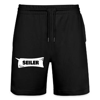 Seiler as a speech bubble - Stanley/Stella Trainer Unisex Organic Jogging Shorts - black - Front - Nik (191cm) & Marisol (170cm)