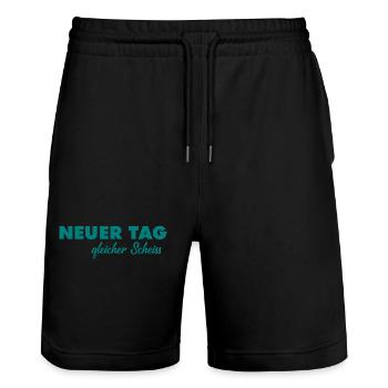 Neuer Tag - Gleicher Scheiss - Scheiß - Stanley/Stella Unisex Bio Joggingshorts Trainer  - Schwarz - Vorne - Nik (191cm) & Marisol (170cm)