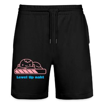 Level Up, Bald-Papa! - Stanley/Stella Unisex Bio Joggingshorts Trainer  - Schwarz - Vorne - Nik (191cm) & Marisol (170cm)