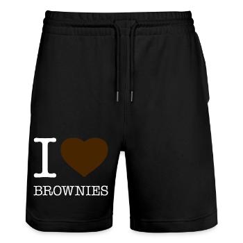 J’ADORE LES BROWNIES - Short de jogging bio TRAINER Stanley/Stella unisexe - noir - Devant - Nik (191cm) & Marisol (170cm)