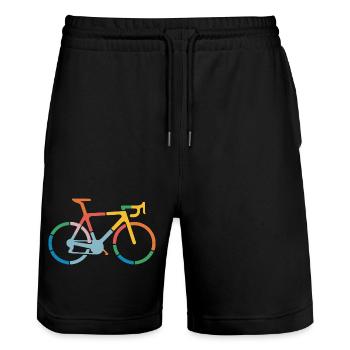 Colorful Bicycle Line Art Design - Stanley/Stella Trainer Unisex Organic Jogging Shorts - black - Front - Nik (191cm) & Marisol (170cm)