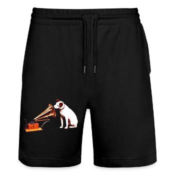 His Master's Voice painting - Stanley/Stella Trainer Unisex Organic Jogging Shorts - black - Front - Nik (191cm) & Marisol (170cm)