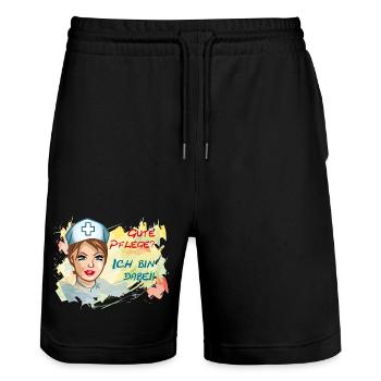 Nurse Gute Pflege? Ich Bin Dabei - Stanley/Stella Unisex Bio Joggingshorts Trainer  - Schwarz - Vorne - Nik (191cm) & Marisol (170cm)