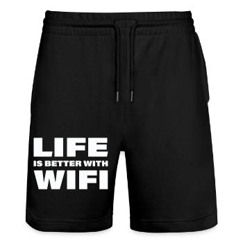LIFE IS BETTER WITH WIFI - Stanley/Stella Trainer Unisex Organic Jogging Shorts - black - Front - Nik (191cm) & Marisol (170cm)