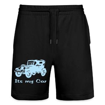 Oldtimer motiv mit Schrift - Stanley/Stella Unisex Bio Joggingshorts Trainer  - Schwarz - Vorne - Nik (191cm) & Marisol (170cm)