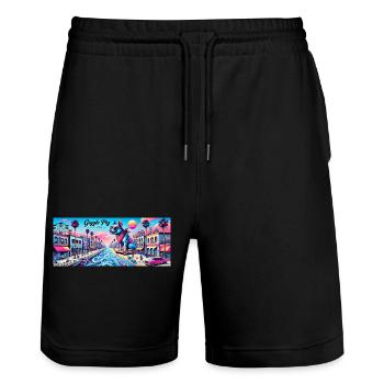 Venice Dogpig - Stanley/Stella Unisex Bio Joggingshorts Trainer  - Schwarz - Vorne - Nik (191cm) & Marisol (170cm)