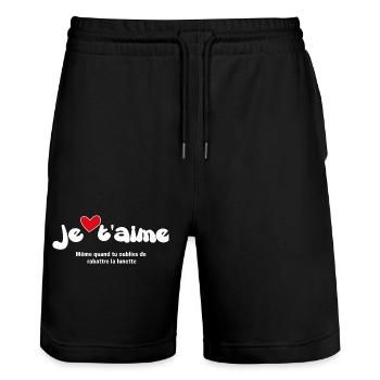 JE T-shirt JE T’AIME - Phrases Drôles NOUVEAU 23 - Short de jogging bio TRAINER Stanley/Stella unisexe - noir - Devant - Nik (191cm) & Marisol (170cm)