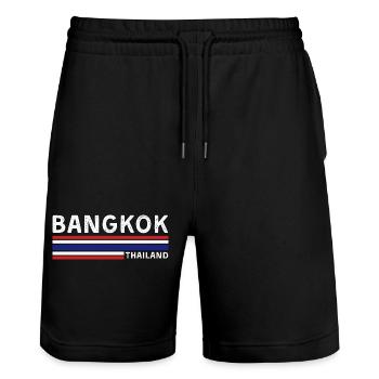 Bangkok Thailand Flag T-Shirt - Stanley/Stella Trainer Unisex Organic Jogging Shorts - black - Front - Nik (191cm) & Marisol (170cm)