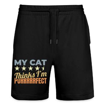My Cat Thinks I'm Purrrrrfect - Stanley/Stella Unisex Bio Joggingshorts Trainer  - Schwarz - Vorne - Nik (191cm) & Marisol (170cm)