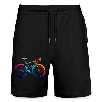 Illustration de cyclisme arc-en-ciel vibrant - Short de jogging bio TRAINER Stanley/Stella unisexe - noir - Devant - Nik (191cm) & Marisol (170cm)