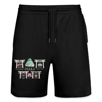 Osaka, 5 Sights, Japan Hand Drawing - Stanley/Stella Trainer Unisex Organic Jogging Shorts - black - Front - Nik (191cm) & Marisol (170cm)