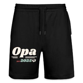 Opa Est 2025 Ich werde Großvater Retro Style - Stanley/Stella Unisex Bio Joggingshorts Trainer  - Schwarz - Vorne - Nik (191cm) & Marisol (170cm)