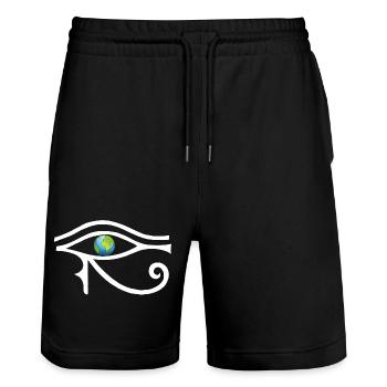 Regard sur le monde (blanc) - Short de jogging bio TRAINER Stanley/Stella unisexe - noir - Devant - Nik (191cm) & Marisol (170cm)