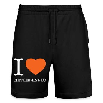 I LOVE NETHERLANDS - Stanley/Stella Unisex Bio Joggingshorts Trainer  - Schwarz - Vorne - Nik (191cm) & Marisol (170cm)