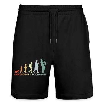 Vintage Saxophonist Evolution - Stanley/Stella Trainer Unisex Organic Jogging Shorts - black - Front - Nik (191cm) & Marisol (170cm)