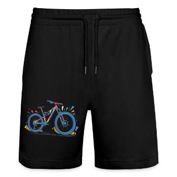 Illustration de vélo de montagne vibrante - Short de jogging bio TRAINER Stanley/Stella unisexe - noir - Devant - Nik (191cm) & Marisol (170cm)