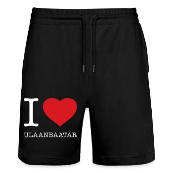 I LOVE ULAANBAATAR Mongolia - Stanley/Stella Trainer Unisex Organic Jogging Shorts - black - Front - Nik (191cm) & Marisol (170cm)