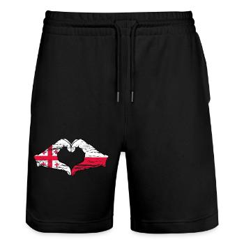 Géorgie Pologne Drapeau Mains Coeur Forme Utilisé - Short de jogging bio TRAINER Stanley/Stella unisexe - noir - Devant - Nik (191cm) & Marisol (170cm)