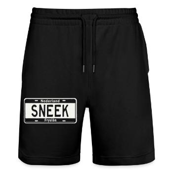 T-Shirt Sneek Hoodie Ijsselmeer Holland - Stanley/Stella Unisex Bio Joggingshorts Trainer  - Schwarz - Vorne - Nik (191cm) & Marisol (170cm)