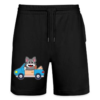 Katze Auto - Stanley/Stella Unisex Bio Joggingshorts Trainer  - Schwarz - Vorne - Nik (191cm) & Marisol (170cm)