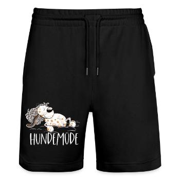 Hundemüde Hund Wortspiel - Stanley/Stella Unisex Bio Joggingshorts Trainer  - Schwarz - Vorne - Nik (191cm) & Marisol (170cm)