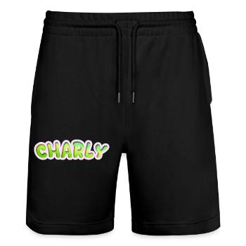 Charly comme métier - Short de jogging bio TRAINER Stanley/Stella unisexe - noir - Devant - Nik (191cm) & Marisol (170cm)