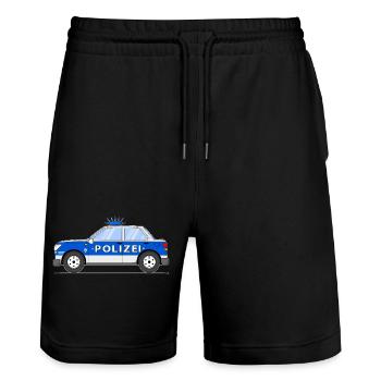 Police car in blue and silver - Stanley/Stella Trainer Unisex Organic Jogging Shorts - black - Front - Nik (191cm) & Marisol (170cm)