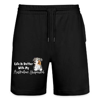 Drôle de berger australien bleu merle - Short de jogging bio TRAINER Stanley/Stella unisexe - noir - Devant - Nik (191cm) & Marisol (170cm)