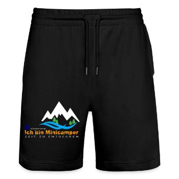 Minicamper Bergwanderer Motiv - Stanley/Stella Unisex Bio Joggingshorts Trainer  - Schwarz - Vorne - Nik (191cm) & Marisol (170cm)