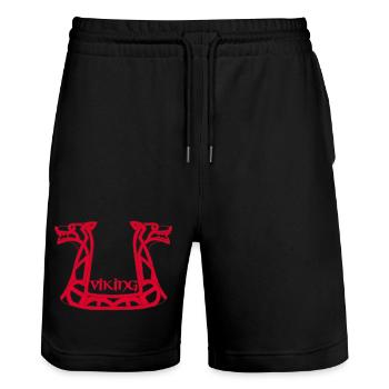 Wikinger Roter Drache - Stanley/Stella Unisex Bio Joggingshorts Trainer  - Schwarz - Vorne - Nik (191cm) & Marisol (170cm)