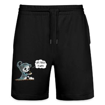 Skelett Hält Pflanze Hoffnung Neuentstehung Spruch - Stanley/Stella Unisex Bio Joggingshorts Trainer  - Schwarz - Vorne - Nik (191cm) & Marisol (170cm)