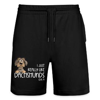 Funny wire-haired dachshund dog dachshund saying dogs - Stanley/Stella Trainer Unisex Organic Jogging Shorts - black - Front - Nik (191cm) & Marisol (170cm)