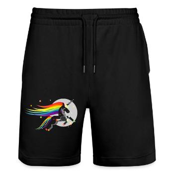 Schwarzes Einhorn – Mystisch und farbenfroh - Stanley/Stella Unisex Bio Joggingshorts Trainer  - Schwarz - Vorne - Nik (191cm) & Marisol (170cm)