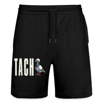 T-Shirt Ruhrpott Tach Dialekt Taube Ruhrgebiet - Stanley/Stella Unisex Bio Joggingshorts Trainer  - Schwarz - Vorne - Nik (191cm) & Marisol (170cm)