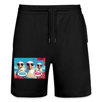 Moin Moin Möwen - Stanley/Stella Unisex Bio Joggingshorts Trainer  - Schwarz - Vorne - Nik (191cm) & Marisol (170cm)