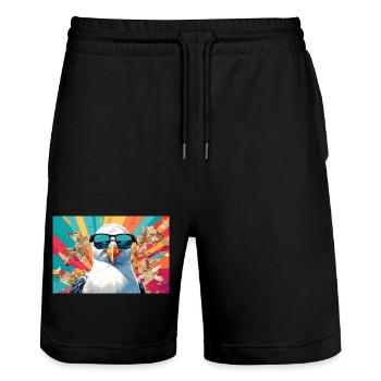 Coole Möwe im Getümmel - Stanley/Stella Unisex Bio Joggingshorts Trainer  - Schwarz - Vorne - Nik (191cm) & Marisol (170cm)