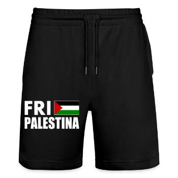 Fri palestina - Stanley/Stella Trainer Unisex Organic Jogging Shorts - black - Front - Nik (191cm) & Marisol (170cm)
