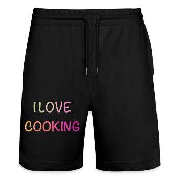 Pastell-Liebe Kochen Shirt - Stanley/Stella Unisex Bio Joggingshorts Trainer  - Schwarz - Vorne - Nik (191cm) & Marisol (170cm)