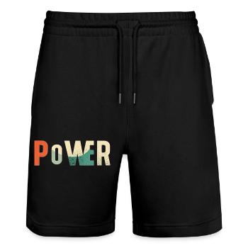 Motivational Art Powerful Lettering - Stanley/Stella Trainer Unisex Organic Jogging Shorts - black - Front - Nik (191cm) & Marisol (170cm)