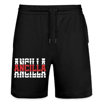 Girl Name Ancilla stacked gift idea - Stanley/Stella Trainer Unisex Organic Jogging Shorts - black - Front - Nik (191cm) & Marisol (170cm)