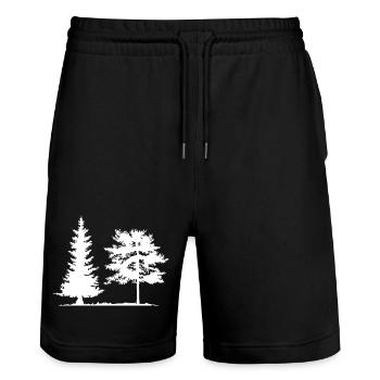 Tree, Spruce, Forest, Camping, Nature, Mixed Forest, Pine - Stanley/Stella Trainer Unisex Organic Jogging Shorts - black - Front - Nik (191cm) & Marisol (170cm)
