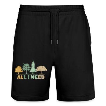 retro Wald Baum Symbol all i need Natur Outdoor - Stanley/Stella Unisex Bio Joggingshorts Trainer  - Schwarz - Vorne - Nik (191cm) & Marisol (170cm)