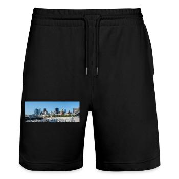 Panoramablick auf die Skyline von Montreal vom Hafen aus - Stanley/Stella Unisex Bio Joggingshorts Trainer  - Schwarz - Vorne - Nik (191cm) & Marisol (170cm)
