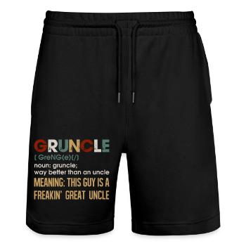 Gruncle: The Great Uncle Vibe - Stanley/Stella Trainer Unisex Organic Jogging Shorts - black - Front - Nik (191cm) & Marisol (170cm)