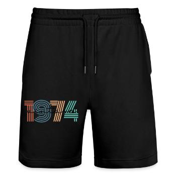1974 Vintage Retro - Stanley/Stella Unisex Bio Joggingshorts Trainer  - Schwarz - Vorne - Nik (191cm) & Marisol (170cm)